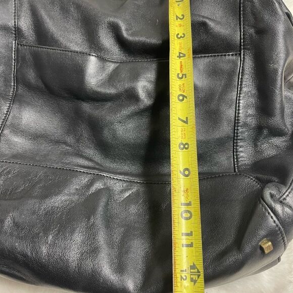 Vince Camuto black soft leather &calf hair Satchel/crossbody bag gold tone studs - Picture 9 of 16